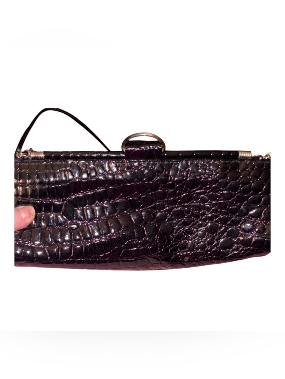Elegant Black Crocodile-Embossed Clutch
